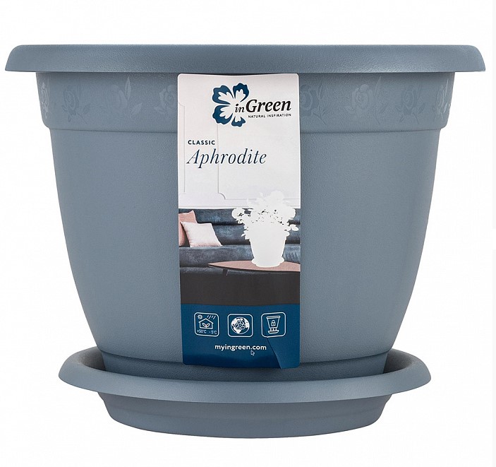 Горшок 1,50л серый с поддоном D170мм APHRODITE /InGreen/