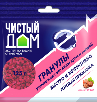 Зерновая приманка от крыс и мышей (Аромат Ореха) 100г /Чистый Дом/